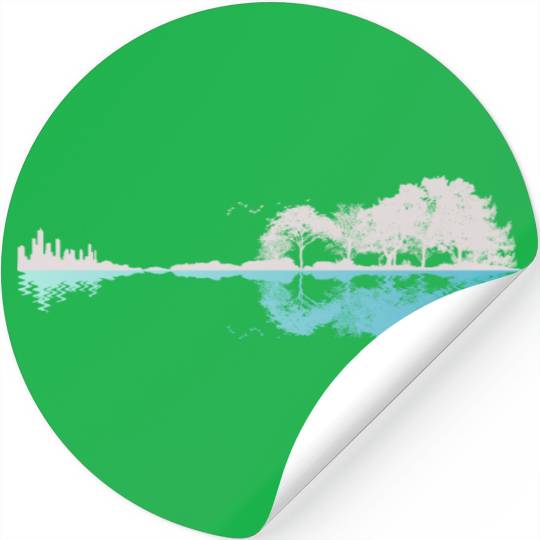 Cool Guitar Silhouette City and Nature Stickers