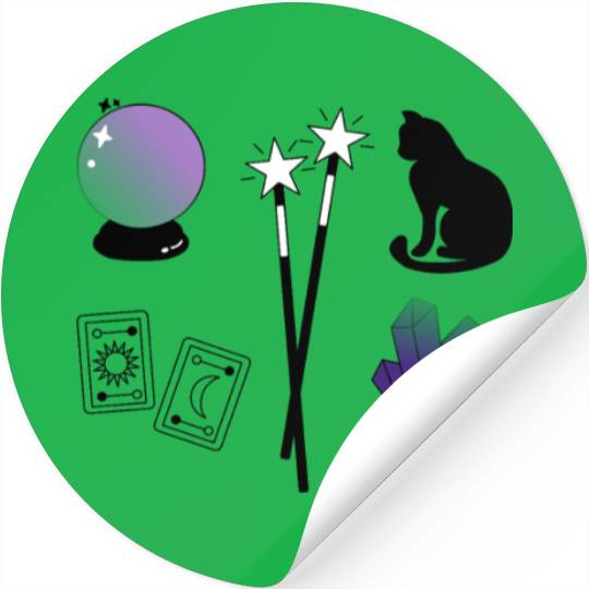 witch magic wand crystal ball tarot crystal cat Stickers