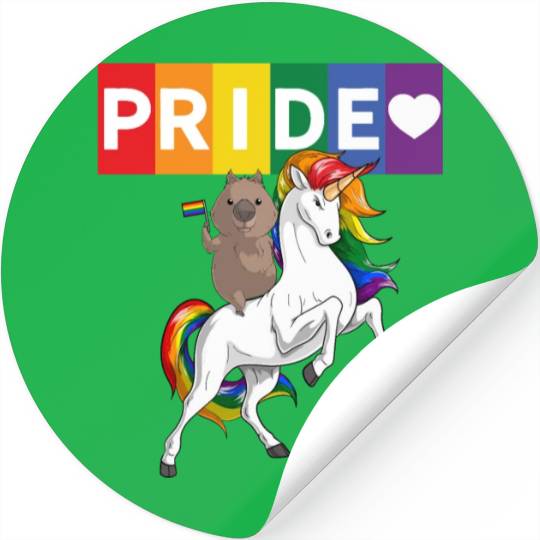 LGBT Gay Pride Wombat Riding Rainbow Unicorn Stickers