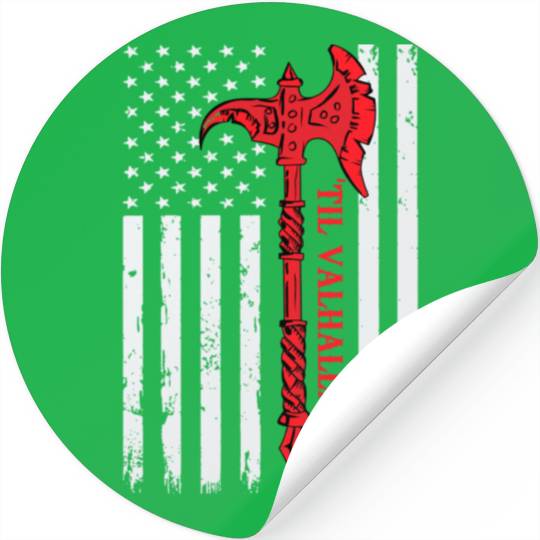 American Viking Axe Flag Til Valhalla Veteran USA Stickers