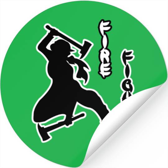 Female firefighter women with two axes Stickers