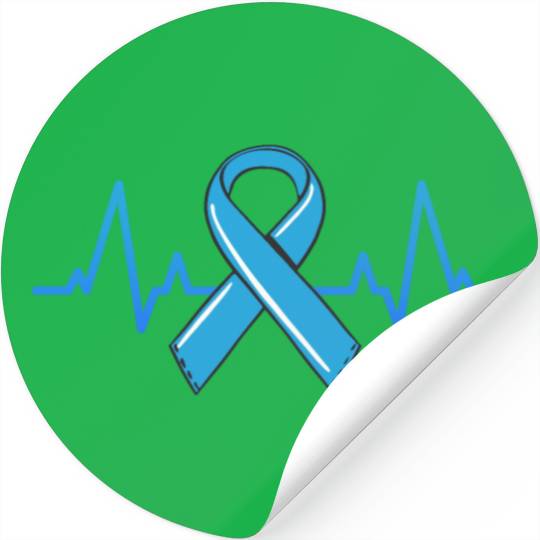 Prostate Cancer Fighter Heartbeat Stickers Blue Ribbon