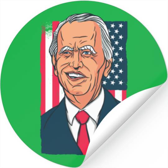 Joe Biden Cartoon Laughs with US Flag Stickers