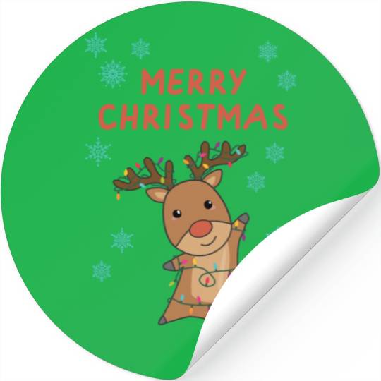 Merry Christmas Rudolph Red Nose Reindeer Snow Stickers