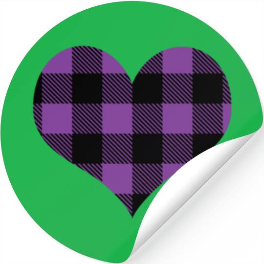 Buffalo Plaid Purple Heart Valentines Day Gift Stickers
