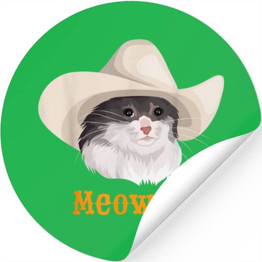 Meowdy Sad Cat Wearing a Cowboy Hat Meme Stickers