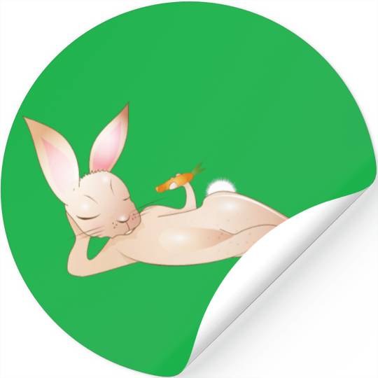 Relaxed rabbit with carrot is enjoying his life Stickers