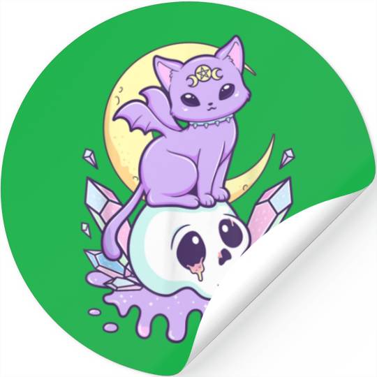 Pastel Goth Cute Creepy Witchy Cat and Skull Stickers