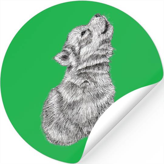Cute Baby Howling Wolf Cub Sketch Stickers