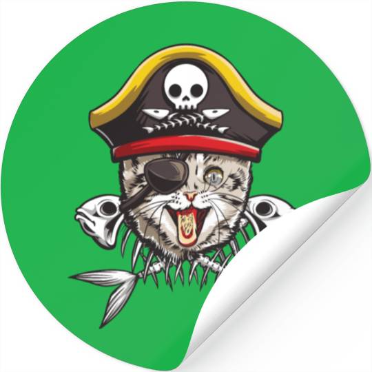 Cat Pirate Jolly Roger Flag Skull Crossbones Capta Stickers
