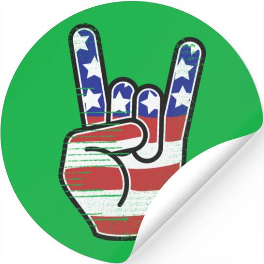 Rock n Roll USA Flag Horns Sign Retro Concert Band Stickers