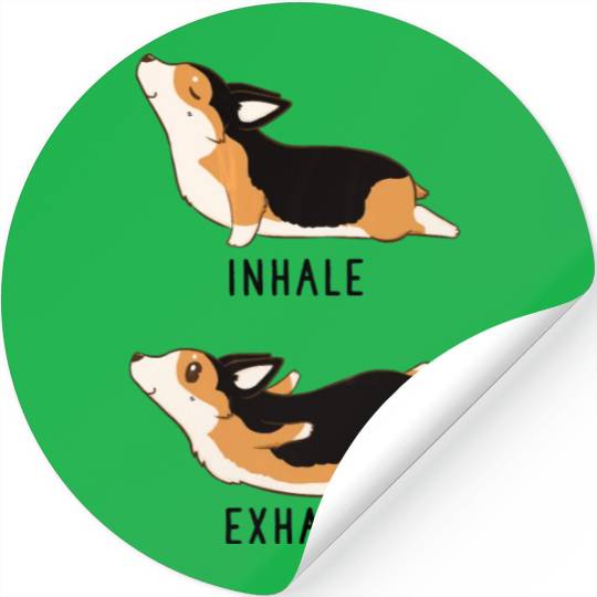 Womens Inhale Exhale Yoga Tri Color Corgi Stickers