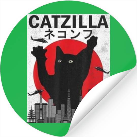 Vintage Catzilla Japanese Sunset Style Stickers