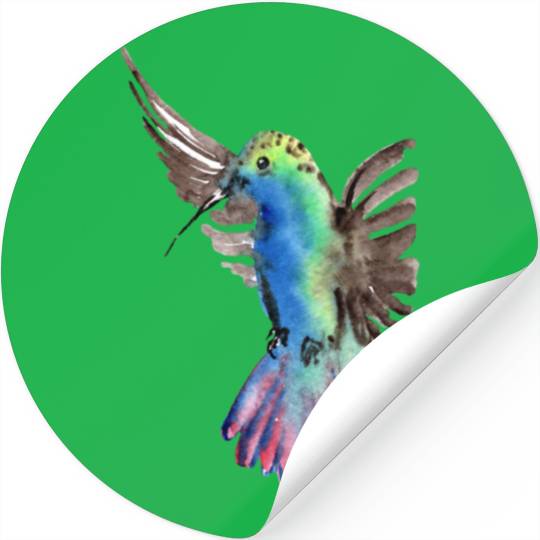 Colorful Watercolor Hummingbird flying pink Stickers