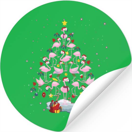 Flamingo Christmas Tree Funny Flamingo Lover Xmas Stickers