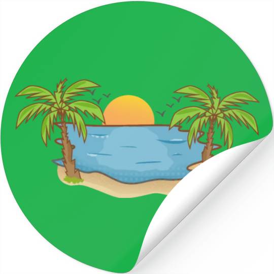 Sunset Beach Palm Trees Stickers