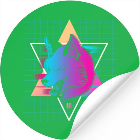 Japan Vaporwave Wolf Stickers