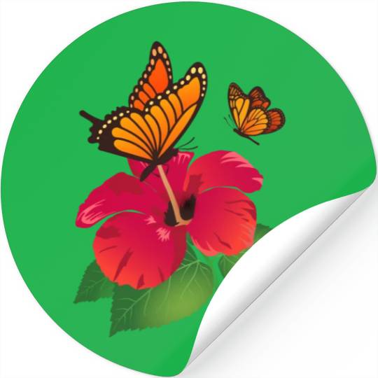 Hibiscus Flower and Monarch Butterfly Nature Stickers