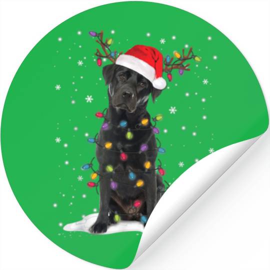 Black Lab Labrador Christmas Tree Light Pajama Dog Stickers