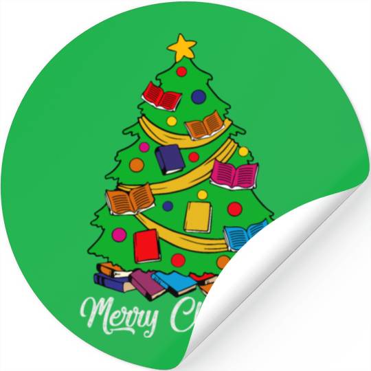 Merry Christmas Tree Love Reading Books Librarian Stickers