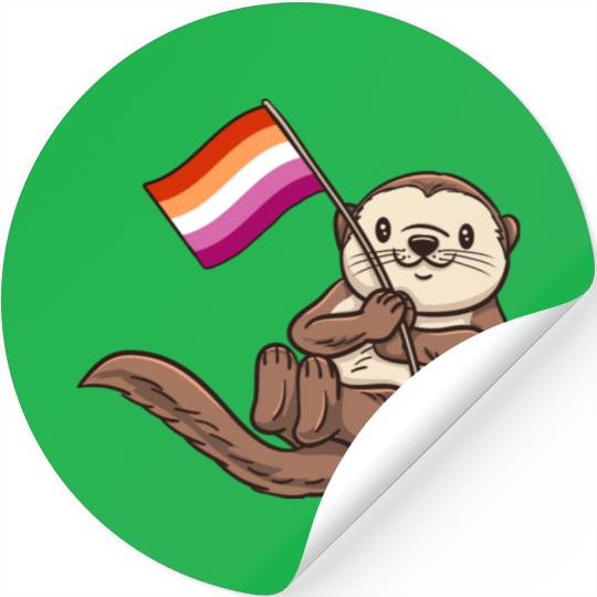 Lesbian Sea Otter With Orange Pink Lesbian Stickers