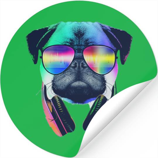 Pug DJ - Pug Headphones Stickers