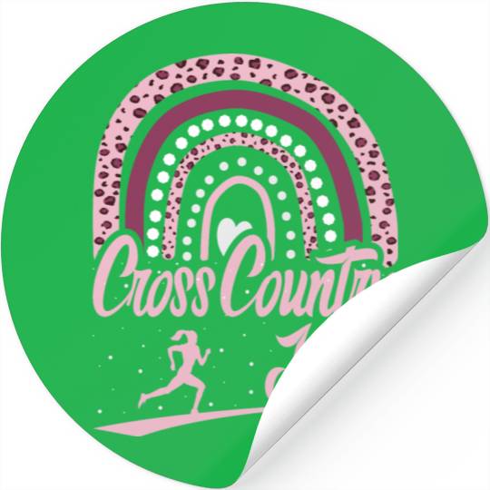 Cross Country Mom Leopard Rainbow Running Girl Stickers