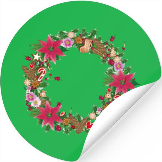 classic Christmas wreath lavishly decorated Stickers
