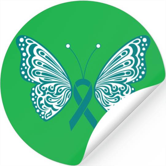 Ovarian Cancer Awareness Teal Ribbon Butterfly Stickers