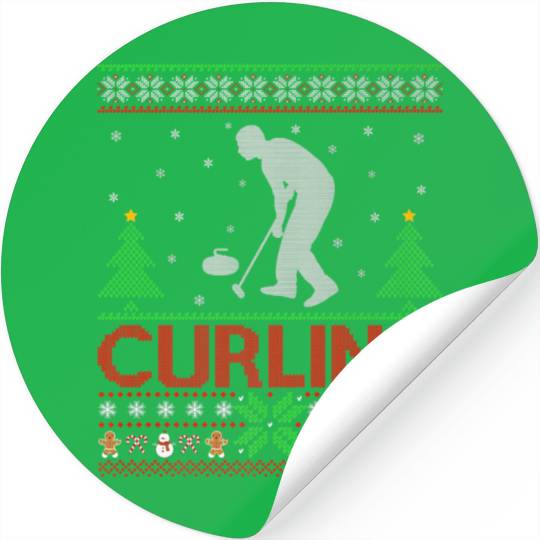 Curling Sports Lover Santa Ugly Curling Christmas Stickers