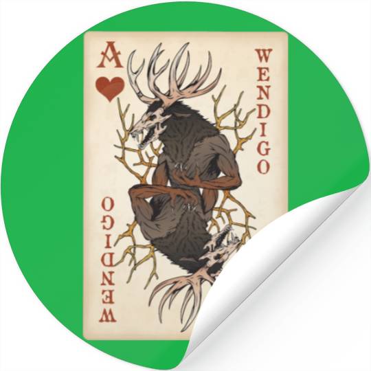 Wendigo Playing Card - Ace of Hearts Cryptid Art Stickers