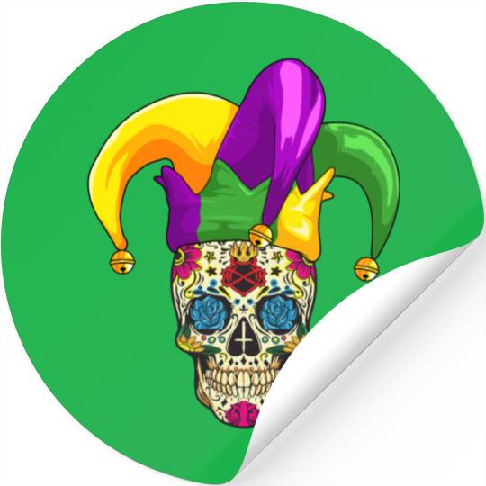 Sugar Skull Mardi Gras Jester Joker Louisiana Carn Stickers