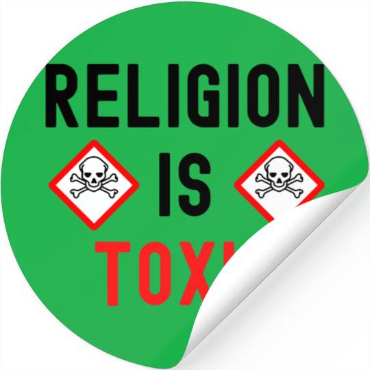 RELIGION Is TOXIC Skull Crossbones toxicity symbol Stickers