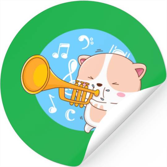 Cute cat loves to play trumpet Stickers
