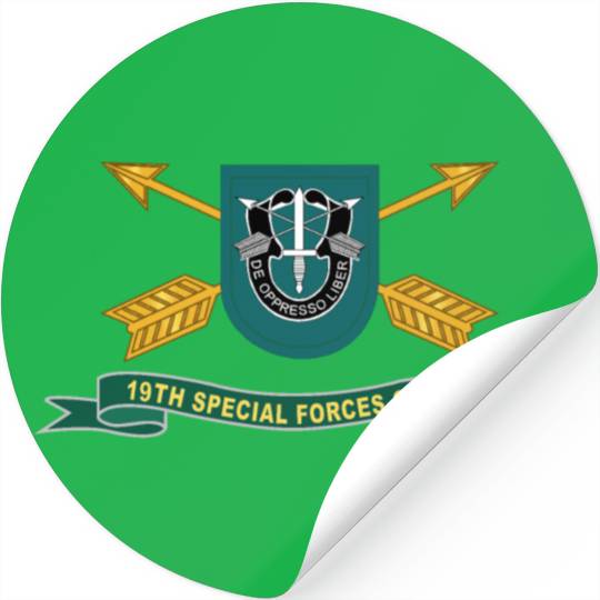 Army 19th Special Forces Group Flash w Br Ribbon Stickers