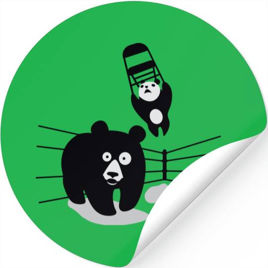 Panda vs Grizzly in wrestling ring. Kung fu Stickers