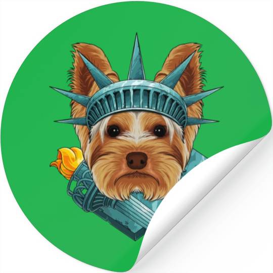 Statue Of Liberty Yorkshire Terrier 4th Of July US Stickers