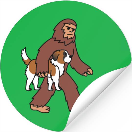 Bigfoot Sasquatch Carrying Saint Bernard Stickers