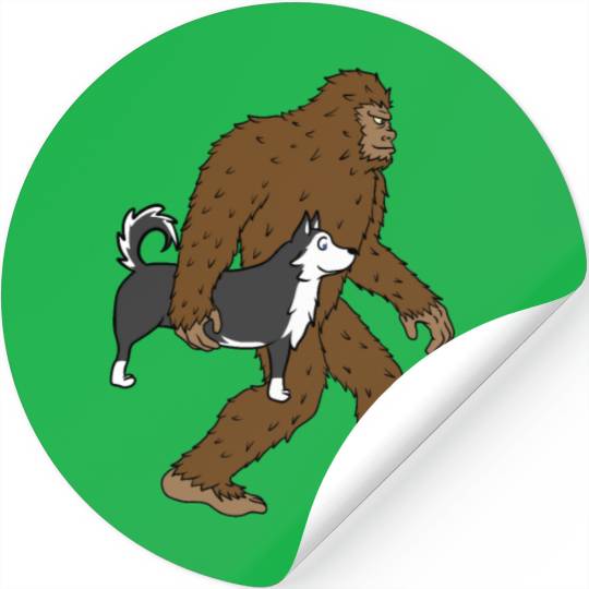 Bigfoot Sasquatch Carrying Husky Stickers