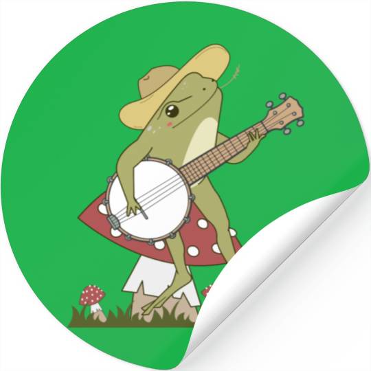 Cottagecore Aesthetic Cute Frog On Mushroom Playin Stickers