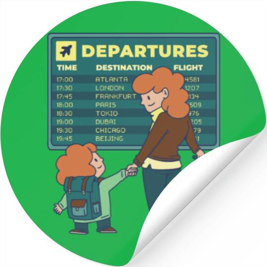 Airport Departures Flight Mom and Son traveling Ai Stickers