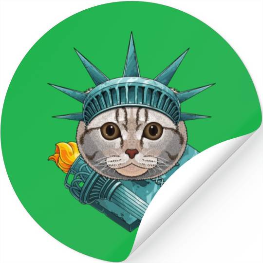 Statue Of Liberty Scottish Fold 4th Of July Cat US Stickers