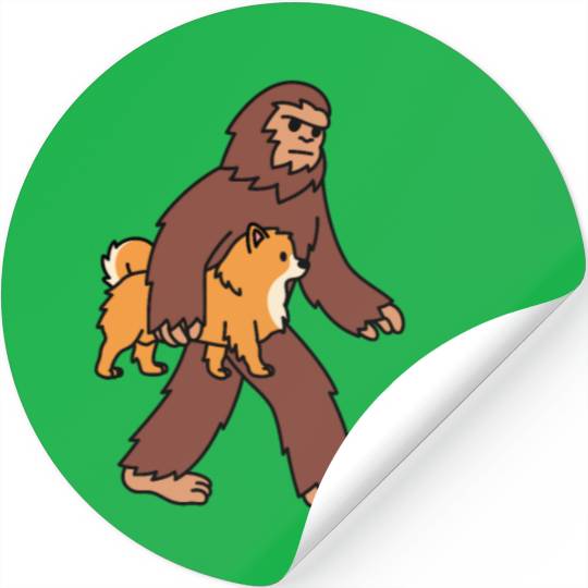 Bigfoot Sasquatch Walking Pomeranian Stickers