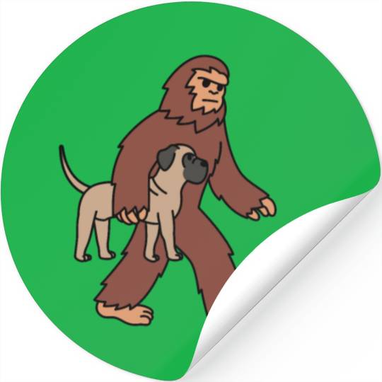 Bigfoot Sasquatch Walking English Mastiff Stickers