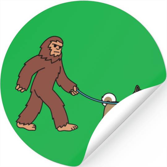 Bigfoot Sasquatch Walking Akita Stickers