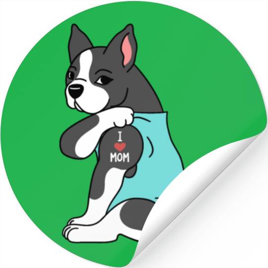 I Love Mom Tattoo Boston Terrier Stickers