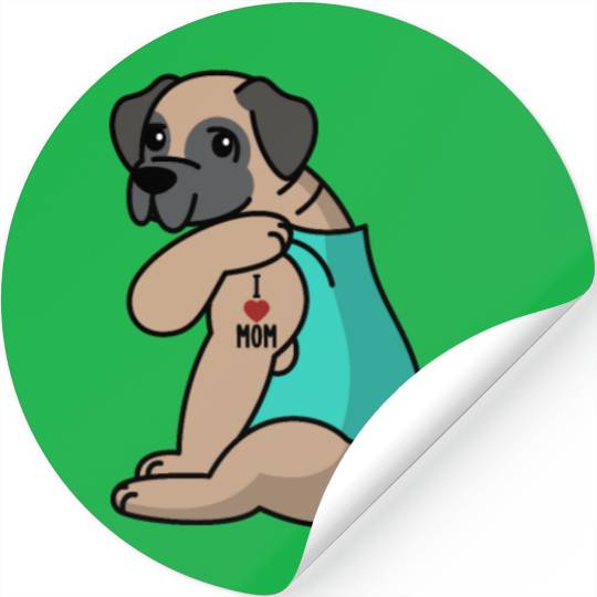 I Love Mom Tattoo English Mastiff Stickers