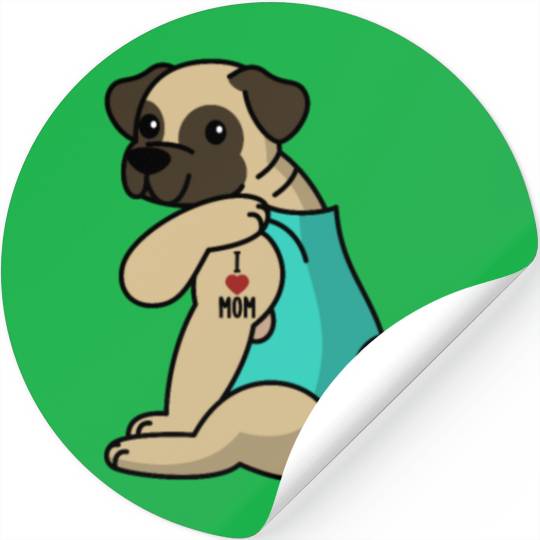 I Love Mom Tattoo Pug Stickers