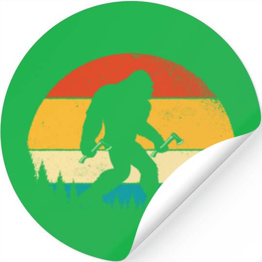 Funny Retro Vintage Style Bigfoot in Throwing Axe Stickers