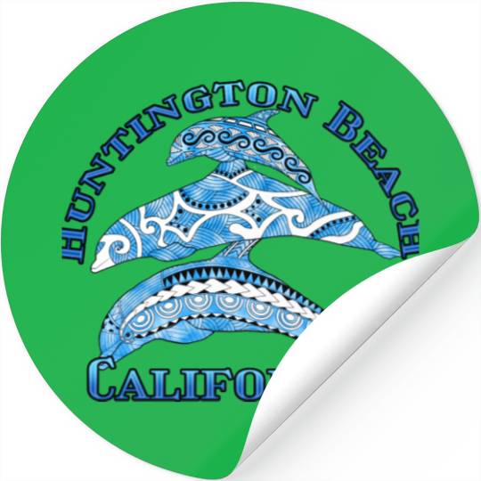 Huntington Beach California Vacation Tribal Dolphi Stickers